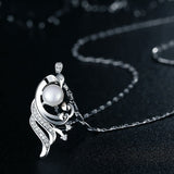 18K White Gold Plated Simulated Pearl Necklaces & Pendants with Paved 21 piece Micro AAA Cubic Zircon Women