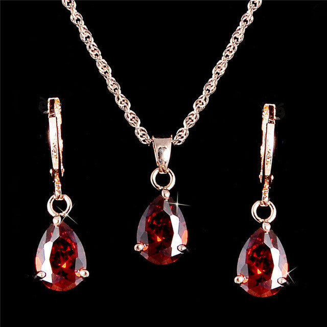 Fashion 18k gold filled AAA Oval Cut cubic zirconia CZ Charming necklace Cute pendant drop earrings jewelry set