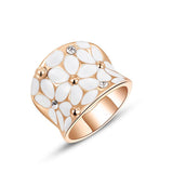 Fashion Austrian Crystal White Flower Ring White Gold Plated Women Jewelry for Chirstmas