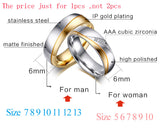 Rings For Women Man CZ Diamond Wedding Ring 18k Gold Plated Stainless Steel Promise Jewelry