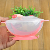 1 Set Baby Suction Cup Bowl Temperature Sensing Spoon and Cover Slip-resistant Solid Feeding Set for Learnning Dishes
