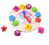 Wooden toy Digital Geometry Clock Children's educational toy building blocks
