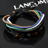 Womens Mens Wrap Multilayer Genuine Leather Rope Bracelet Chain With Charms