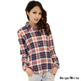 New Fashion Womens Tops Casual Blouse Turndown Collar Long Sleeve Plaids Print Pattern Flannel Shirt