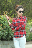 New Fashion Womens Tops Casual Blouse Turndown Collar Long Sleeve Plaids Print Pattern Flannel Shirt