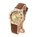 Fashion Wristwatch Swan Pendant Quartz Watch Crystal hours gold Leather Strap Rhinestone watches