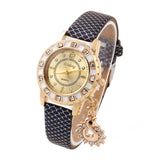 Fashion Wristwatch Swan Pendant Quartz Watch Crystal hours gold Leather Strap Rhinestone watches