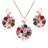 Fashion Brand 18K Gold Jewellery Rhinestone Crystal Jewelry Sets Butterfly Costume Jewelry Necklace Earrings Set for women