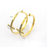 Hot Sell! Stainless Steel Cross Hoop Earring Women Girls Fashion Elegant Round Crystal Earrings