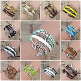 New Arrival Mix Infinity Love Leather Love Owl Leaf Charm Handmade Bracelet Bangles Jewelry Friendship Gift Items