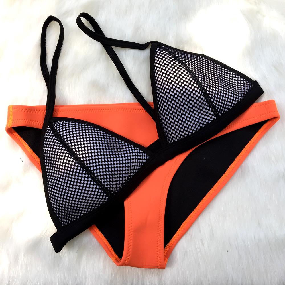 New Fashion Mesh Swimwear Women Sexy Neoprene Bikini Set Neoprene Swimsuit