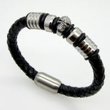 Men Jewelry Pirate Style Silver Genuine Leather Skull Bracelets Magnet Wholesale Cuff Braided Wrap Black