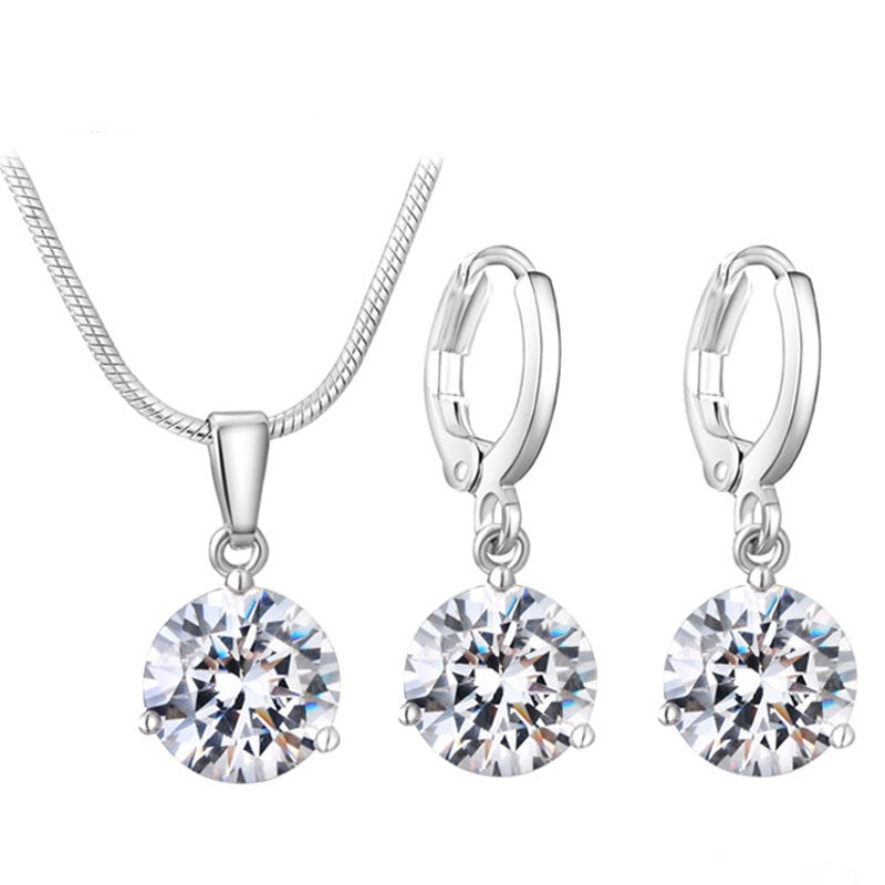 Jewelry Sets for Women Round Cubic Zircon Hypoallergenic Copper Necklace/Earrings Jewelry Sets