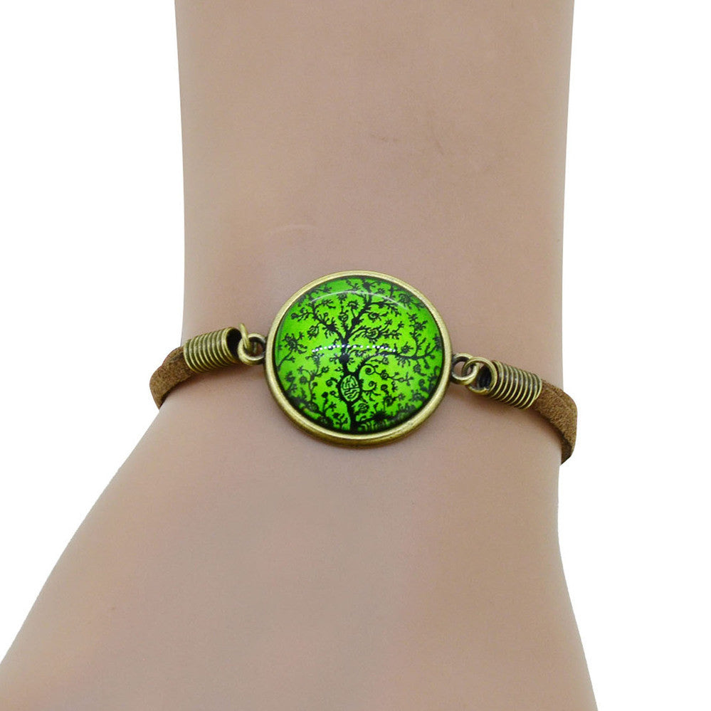 HOT life tree glass Cabochons Bracelet Bangle antique Brown Charms bracelet Wonderful Gift Lobster Clasp women bracelet fashion