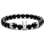 Roman Knight Batman & Crown Bracelet Men Black Nature Agate Stone Bead Bracelets For Men Jewelry Bangle