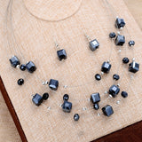 Silver Color Silver Plated Necklace Earrings For Women Jewelry Set Women's Wedding Jewelry Sets Royal Blue Crystal