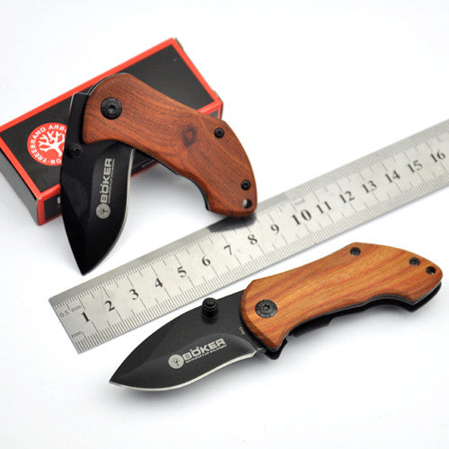 Mini Small Folding Knife 440C Blade Wood Handle survival Pocket Knife-2pcs/set