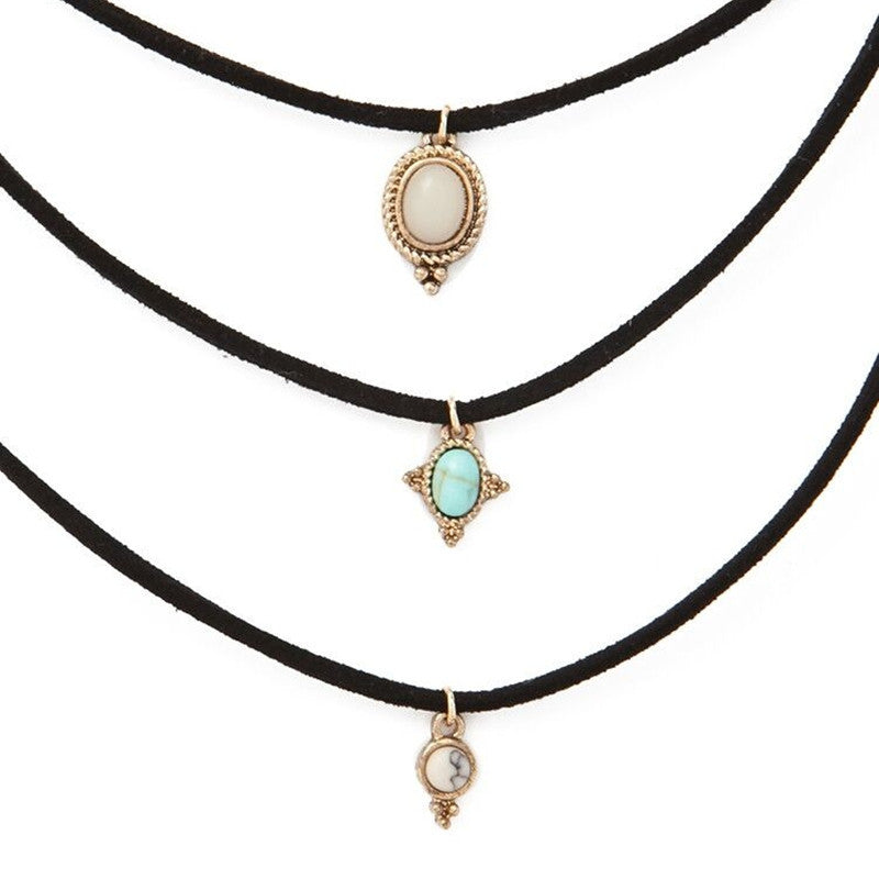 All-match Turquoise Chokers Necklaces Alloy Cute Pendants Necklaces Hot-selling Sets Necklace-3pcs