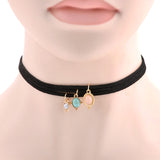 Punk Black Velvet Stripe Turquoise Chokers Necklaces Alloy Cute Pendants Necklaces Sets Necklace