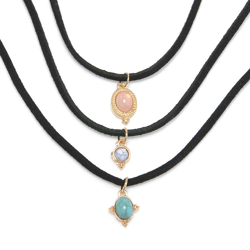 Punk Black Velvet Stripe Turquoise Chokers Necklaces Alloy Cute Pendants Necklaces Sets Necklace