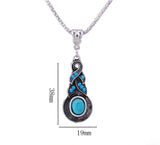 Women Jewelry Tibetan Silver CZ Crystal Chain Pendant Necklace Earrings Set Round Turquoise Jewelry sets