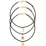 3 Pcs Sets Star Moon Sun Chokers Necklaces Alloy Pendants Maxi Necklaces For Unisex Hot-selling Necklace Sets