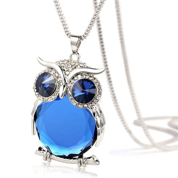 New Owl Necklace Top Quality Rhinestone Crystal Pendant Necklaces Classic Animal Long Necklace Jewelry For Women Gift