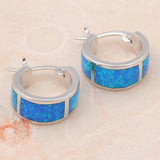 Blue Fire Opal Silver Stamped Hoop Earrings for women Fashion Jewelry Opal Jewelry 