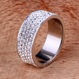 Five Row Lines Clear Crystal Jewelry Fashion Stainless Steel Engagement Rings