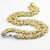 Length 11mm Width Byzantine Stainless Steel Necklace MENS Boys Chain Necklace Gold Tone Fashion Men Jewelry