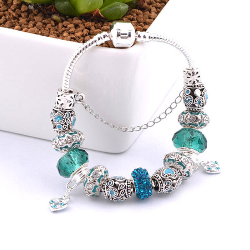 Fashion plated Silver Field of Daisies Murano Glass&Crystal European Charm Beads Fits diy Style charms Bracelets