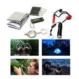 6 in 1 Survival Kit Gear Hiking Camping Set Fire Starter + Wire Saw + Card knife + Outdoor Whistle + Flashlight + Blank