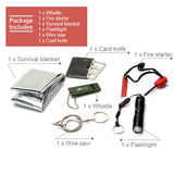 6 in 1 Survival Kit Gear Hiking Camping Set Fire Starter + Wire Saw + Card knife + Outdoor Whistle + Flashlight + Blank