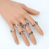 Vintage Turkish Beach Punk Moon Arrow Ring Set Ethnic Carved Silver Plated Boho Midi Finger Ring 6PCS