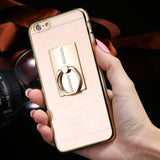 Metal Plating Bling Diamond Pattern Case For Iphone 6 6s / 6s Plus Hard PC Ring Stand Back Phone Cover