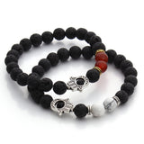 Nature Black Lava Beaded Bracelet Energy Stone Bracelet Hamsa Hand Bangle Charm Yoga Mala Bracelets