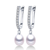 big size 925 sterling silver dangle earrings,high quality natural pearl drop earrings for women,genuine pearl jewelry