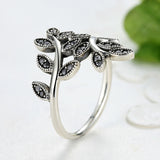 Fashion 925 Sterling Silver Sparkling LEAVES SILVER RING WITH CUBIC ZIRCONIA for Women Original Jewelry