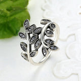 Fashion 925 Sterling Silver Sparkling LEAVES SILVER RING WITH CUBIC ZIRCONIA for Women Original Jewelry