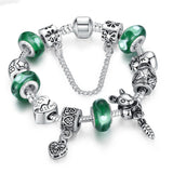 925 Silver Green Bead Animal Best Friend Charm Bracelet with Safety Chain for Women Original Jewelry