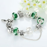 925 Silver Green Bead Animal Best Friend Charm Bracelet with Safety Chain for Women Original Jewelry