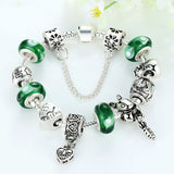 925 Silver Green Bead Animal Best Friend Charm Bracelet with Safety Chain for Women Original Jewelry 