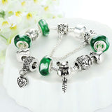 925 Silver Green Bead Animal Best Friend Charm Bracelet with Safety Chain for Women Original Jewelry