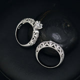 AAA Grade Round AAA+ CZ Diamond Fine Carving Craft Wedding Filigree Ring Set Christmas Gift 