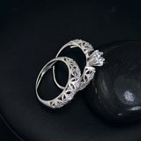 AAA Grade Round AAA+ CZ Diamond Fine Carving Craft Wedding Filigree Ring Set Christmas Gift