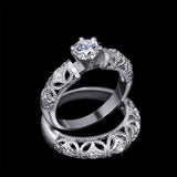 AAA Grade Round AAA+ CZ Diamond Fine Carving Craft Wedding Filigree Ring Set Christmas Gift