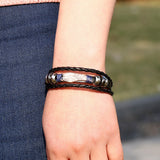 FASHION Punk Angel wings Men Bracelets Black Weave Genuine leather Bracelet Bangles male snaps jewelry