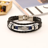 FASHION Punk Angel wings Men Bracelets Black Weave Genuine leather Bracelet Bangles male snaps jewelry