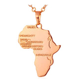 African Necklace Yellow Gold/Platinum Plated Africa Map Pendant & Chain Men/Women Ethnic Jewelry Gift 