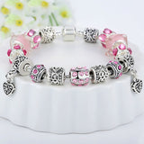 Hot Sell European Style 925 Silver Crystal Charm Bracelet for Women With Blue Murano Glass Beads DIY Jewelry